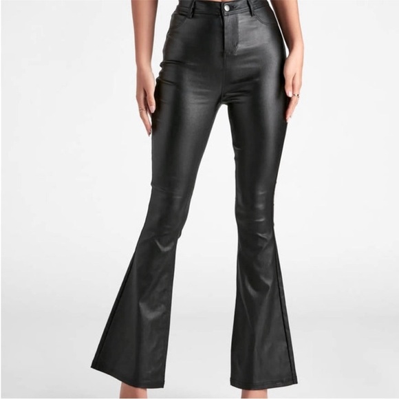 Windsor Coated Faux Leather Flare Pants in Black Size Small - Picture 2 of 6